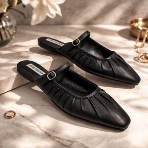 Steve Madden Gisele Leather Mary Jane Mules Black Slip-On Flats 9M